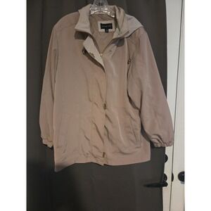 Braetan Beige Hooded Zip Up Jacket, Women's Medium Lightweight Outerwear, Casual